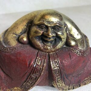 Medium Smiling/Laughing and Sitting Buddha in Gold/Red Collectible